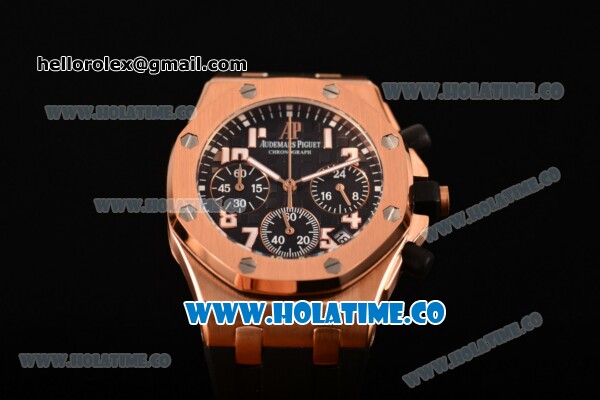 Audemars Piguet Royal Oak Offshore Miyota OS20 Quartz Rose Gold Case with Black Dial and White Arabic Numeral Markers (EF) - Click Image to Close